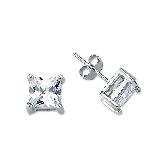 925 Silver 7mm CZ Set Stud Earrings Square 925 Silver 7mm CZ Set Stud Earrings Square