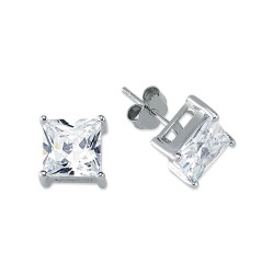 925 Silver 8mm CZ Set Stud Earrings Square 925 Silver 8mm CZ Set Stud Earrings Square