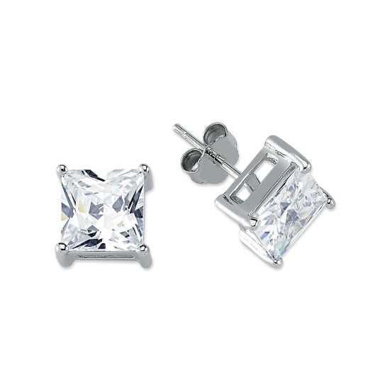 925 Silver 8mm CZ Set Stud Earrings Square