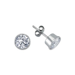 925 Silver 8mm CZ Set Rub Over Stud Earrings 925 Silver 8mm CZ Set Rub Over Stud Earrings