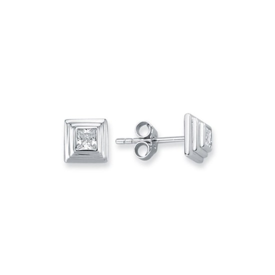 925 SilverTiered Wedding Cake Solitare 4mm Square CZ Set Stud Earrings