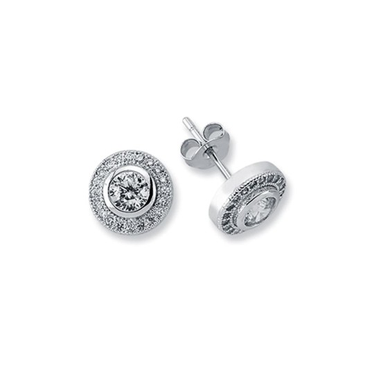 925 Silver 5mm CZ Set Solitaire Halo Stud earrings