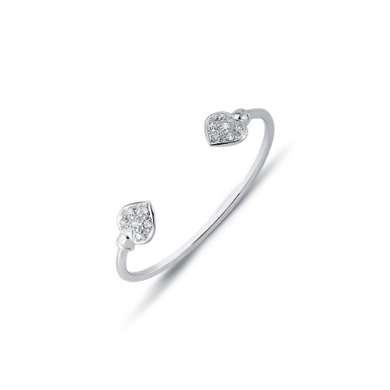 925 Sterling Silver CZ Set Heart Torque Baby / Childrens Bangle