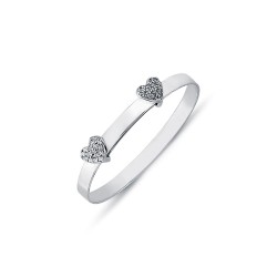 925 Sterling Silver CZ Set Twin Heart Expanding Baby / Childrens Bangle