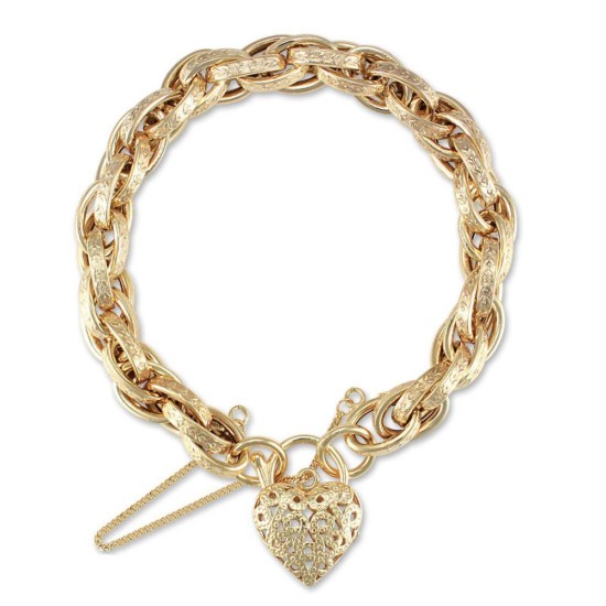 9ct Yellow Gold Filigree Padlock Bracelet