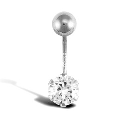 9ct White Gold Cubic Zirconia Belly Bar