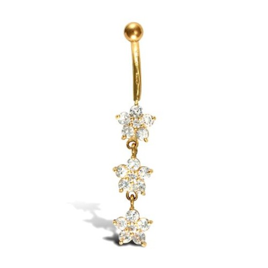 9ct Yellow Gold Cubic Zirconia Flower Belly Bar Dropper