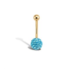 9ct Yellow Gold Baby Blue Crystal Belly Bar
