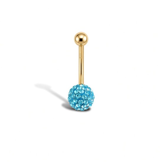 9ct Yellow Gold Baby Blue Crystal Belly Bar