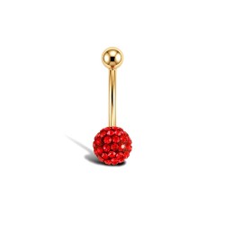 9ct Yellow Gold Red Siam Crystal Belly Bar