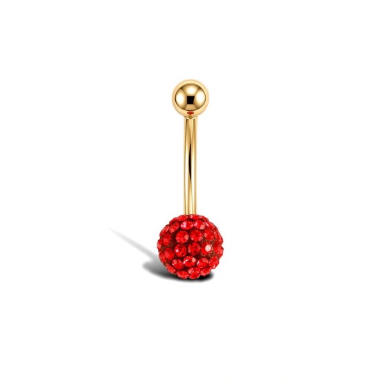 9ct Yellow Gold Red Siam Crystal Belly Bar