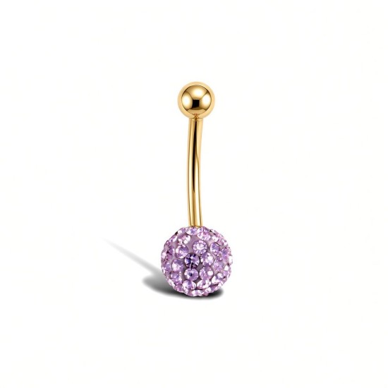9ct Yellow Gold Lilac Crystal Belly Bar