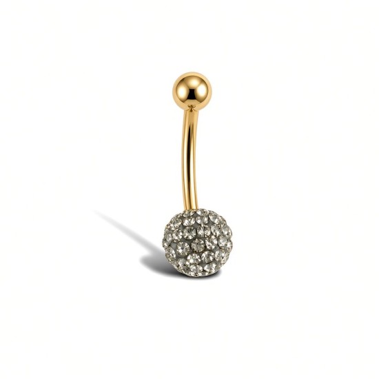 9ct Yellow Gold Grey Crystal Belly Bar