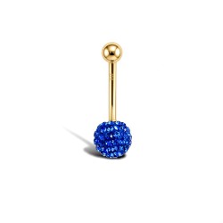 9ct Yellow Gold Sapphire Blue Crystal Belly Bar