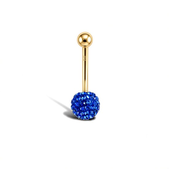 9ct Yellow Gold Sapphire Blue Crystal Belly Bar