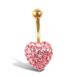 9ct Yellow Pink Crystal Heart Belly Bar