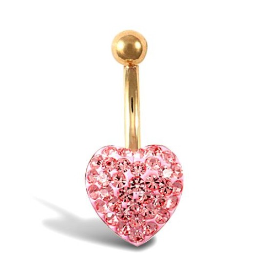 9ct Yellow Pink Crystal Heart Belly Bar