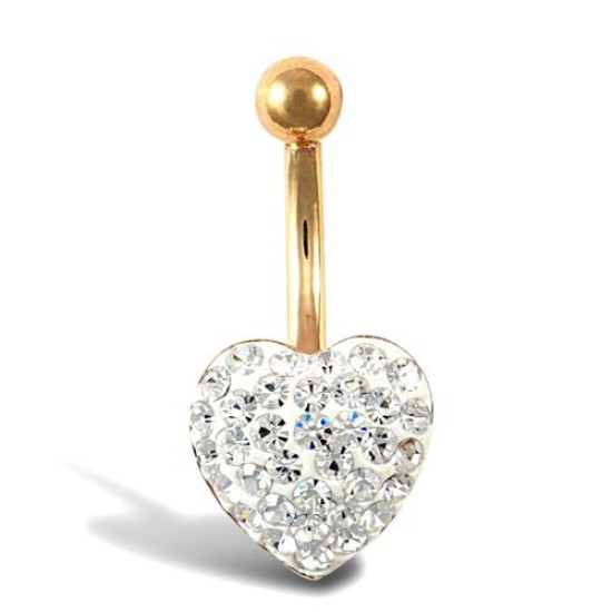 9ct Yellow White Crystal Heart Belly Bar