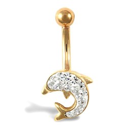 9ct Yellow Gold White Crystal Dolphin Belly Bar