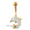 9ct Yellow Gold White Crystal Dolphin Belly Bar