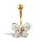 9ct Yellow Gold White Crystal Butterfly Belly Bar