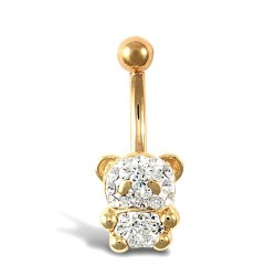 9ct Yellow Gold White Crystal Teddy Belly Bar