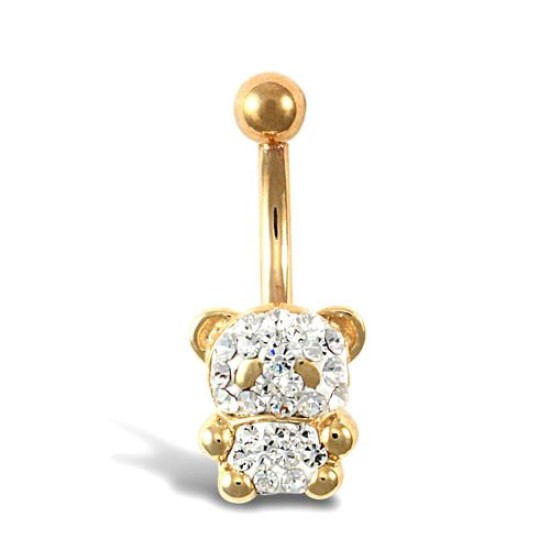 9ct Yellow Gold White Crystal Teddy Belly Bar