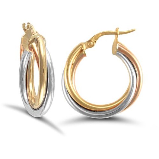 yellow and white and rose 9ct gold Russian wedding ring design twisted creole Hoop Earrings