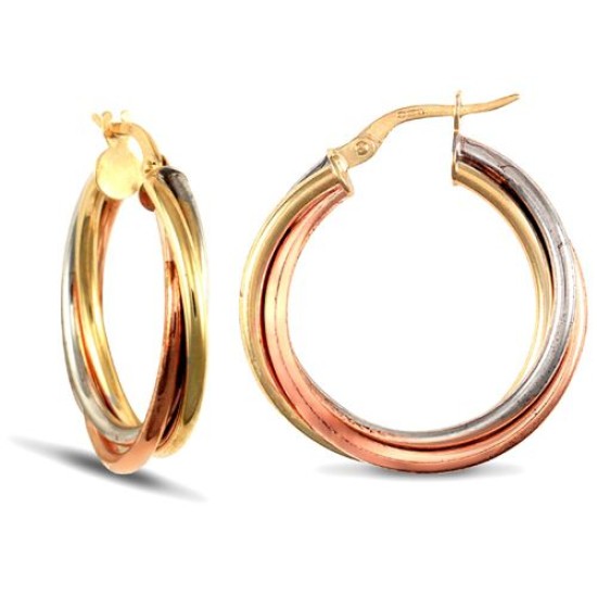 yellow and white and rose 9ct gold Russian wedding ring design twisted creole Hoop Earrings
