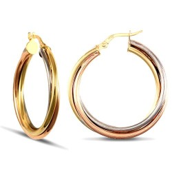 yellow and white and rose 9ct gold Russian wedding ring design twisted creole Hoop Earrings yellow and white and rose 9ct gold Russian wedding ring design twisted creole Hoop Earrings