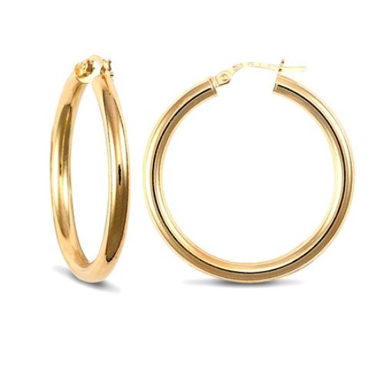 9ct yellow gold 3mm polished round-tube creole Hoop Earrings