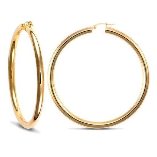 9ct yellow gold 4mm polished round-tube creole Hoop Earrings