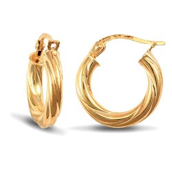 9ct yellow gold 3mm round-tube twisted creole Hoop Earrings