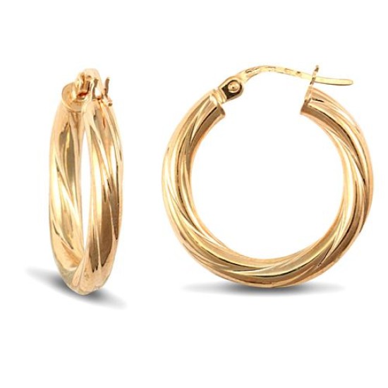 9ct yellow gold 3mm round-tube twisted creole Hoop Earrings