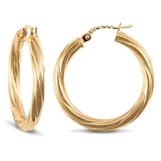 9ct yellow gold 3mm round-tube twisted creole Hoop Earrings