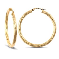 9ct yellow gold 3mm round-tube twisted creole Hoop Earrings