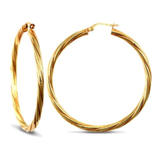9ct yellow gold 3mm round-tube twisted creole Hoop Earrings