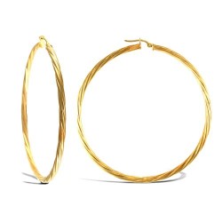 9ct yellow gold 2.5mm round-tube twisted creole hoop earrings