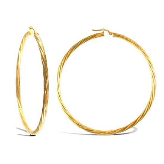 9ct yellow gold 2.5mm round-tube twisted creole hoop earrings