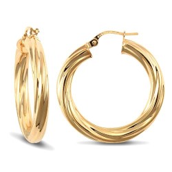 9ct yellow gold 4mm round-tube twisted creole Hoop Earrings