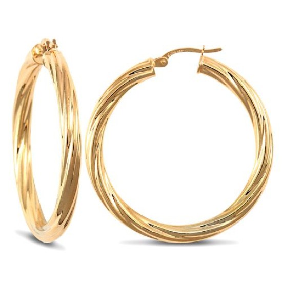 9ct yellow gold 4mm round-tube twisted creole Hoop Earrings