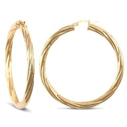 9ct yellow gold 4mm round-tube twisted creole Hoop Earrings