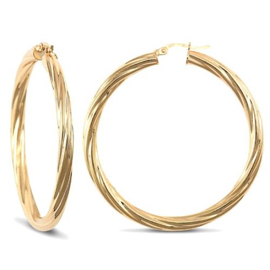 9ct yellow gold 4mm round-tube twisted creole Hoop Earrings