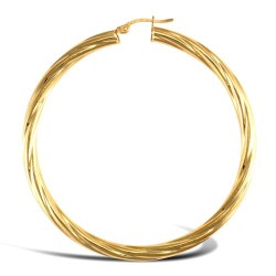 9ct yellow gold 4mm round-tube twisted creole Hoop Earrings
