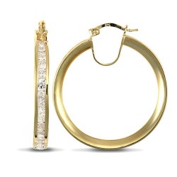 9ct yellow gold creole Hoop Earrings channel set with cubic zirconia stones.