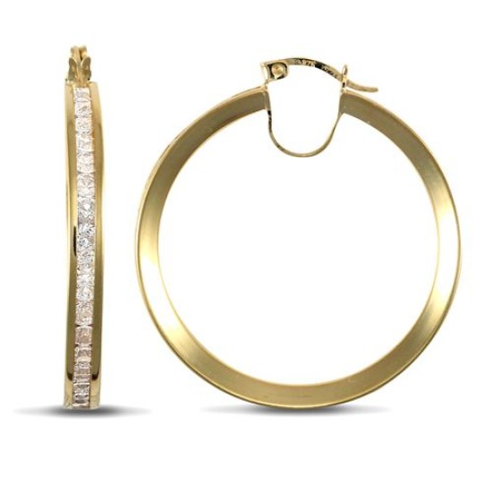 9ct yellow gold creole Hoop Earrings channel set with cubic zirconia stones.