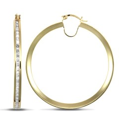 9ct yellow gold creole Hoop Earrings channel set with cubic zirconia stones.