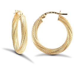 9ct yellow gold 3mm frosted twist creole Hoop Earrings