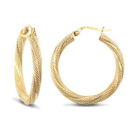 9ct yellow gold 3mm frosted twist creole Hoop Earrings