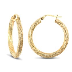 9ct yellow gold 3mm frosted twist creole Hoop Earrings